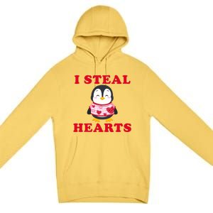 I Steal Hearts Funny Valentines Day Penguin Cool Cute Gift Premium Pullover Hoodie