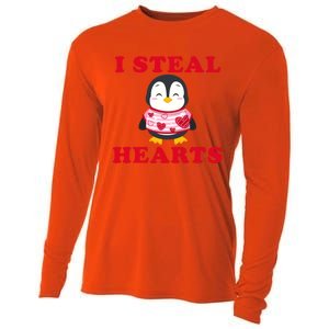 I Steal Hearts Funny Valentines Day Penguin Cool Cute Gift Cooling Performance Long Sleeve Crew