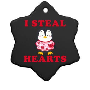 I Steal Hearts Funny Valentines Day Penguin Cool Cute Gift Ceramic Star Ornament