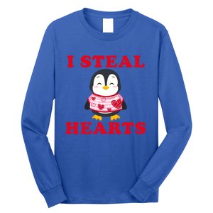 I Steal Hearts Funny Valentines Day Penguin Cool Cute Gift Long Sleeve Shirt