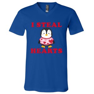 I Steal Hearts Funny Valentines Day Penguin Cool Cute Gift V-Neck T-Shirt