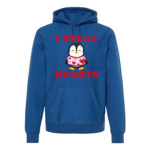 I Steal Hearts Funny Valentines Day Penguin Cool Cute Gift Premium Hoodie