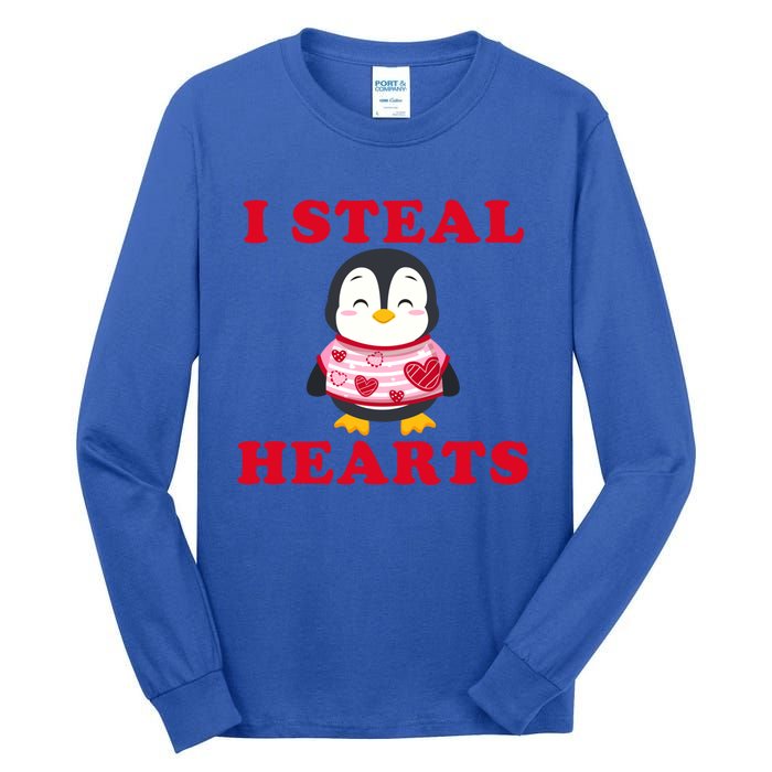 I Steal Hearts Funny Valentines Day Penguin Cool Cute Gift Tall Long Sleeve T-Shirt