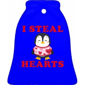 I Steal Hearts Funny Valentines Day Penguin Cool Cute Gift Ceramic Bell Ornament