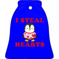 I Steal Hearts Funny Valentines Day Penguin Cool Cute Gift Ceramic Bell Ornament