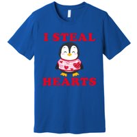 I Steal Hearts Funny Valentines Day Penguin Cool Cute Gift Premium T-Shirt