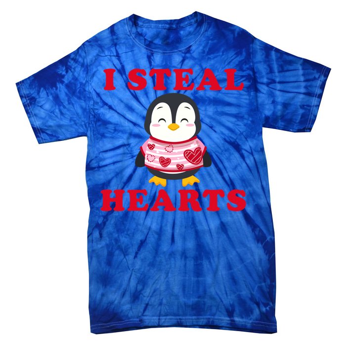 I Steal Hearts Funny Valentines Day Penguin Cool Cute Gift Tie-Dye T-Shirt