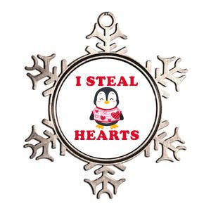 I Steal Hearts Funny Valentines Day Penguin Cool Cute Gift Metallic Star Ornament