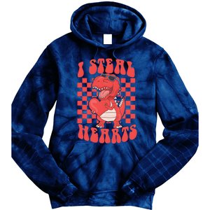 I Steal Hearts Dinosaur Valentines Tie Dye Hoodie