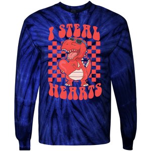 I Steal Hearts Dinosaur Valentines Tie-Dye Long Sleeve Shirt