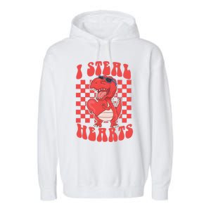 I Steal Hearts Dinosaur Valentines Garment-Dyed Fleece Hoodie