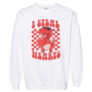 I Steal Hearts Dinosaur Valentines Garment-Dyed Sweatshirt