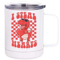 I Steal Hearts Dinosaur Valentines 12 oz Stainless Steel Tumbler Cup