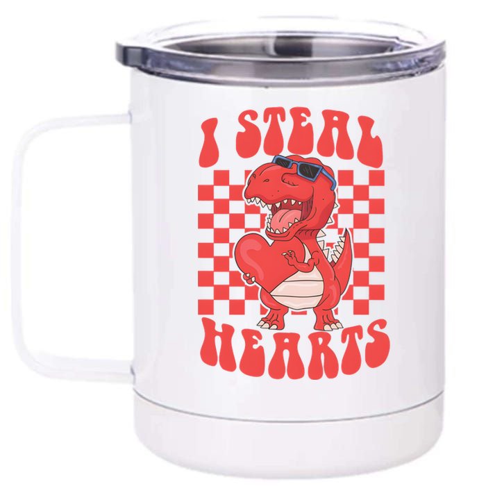 I Steal Hearts Dinosaur Valentines 12 oz Stainless Steel Tumbler Cup