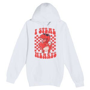 I Steal Hearts Dinosaur Valentines Premium Pullover Hoodie