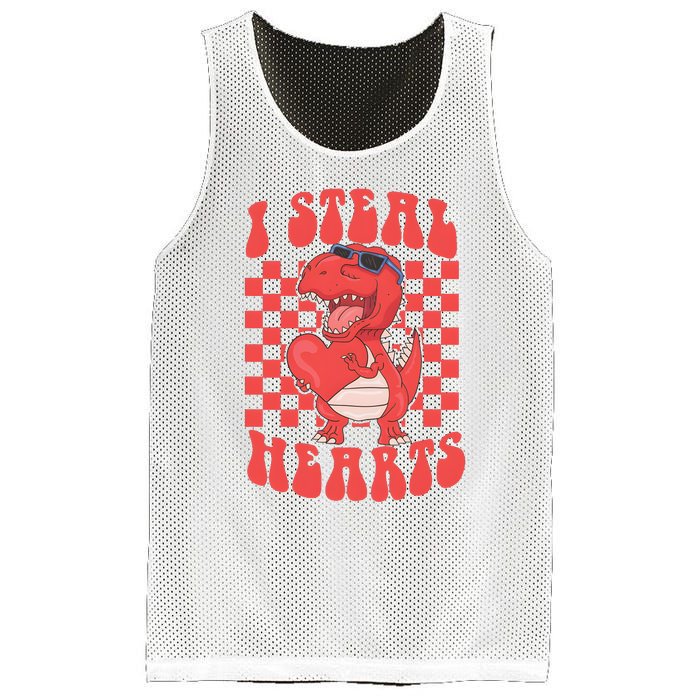 I Steal Hearts Dinosaur Valentines Mesh Reversible Basketball Jersey Tank