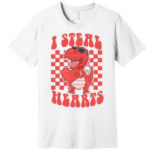 I Steal Hearts Dinosaur Valentines Premium T-Shirt