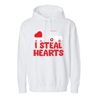 I Steal Hearts Dinosaur Valentines Day Toddle Gift Garment-Dyed Fleece Hoodie