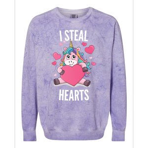 I Steal Hearts Unicorn Lover Valentine's Day Hearts Gift Colorblast Crewneck Sweatshirt