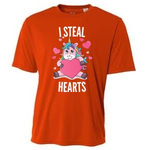 I Steal Hearts Unicorn Lover Valentine's Day Hearts Gift Cooling Performance Crew T-Shirt