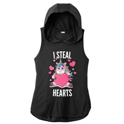 I Steal Hearts Unicorn Lover Valentine's Day Hearts Gift Ladies PosiCharge Tri-Blend Wicking Draft Hoodie Tank