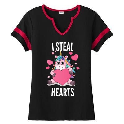 I Steal Hearts Unicorn Lover Valentine's Day Hearts Gift Ladies Halftime Notch Neck Tee