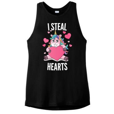 I Steal Hearts Unicorn Lover Valentine's Day Hearts Gift Ladies PosiCharge Tri-Blend Wicking Tank