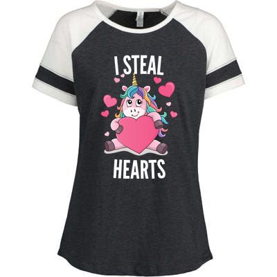 I Steal Hearts Unicorn Lover Valentine's Day Hearts Gift Enza Ladies Jersey Colorblock Tee