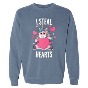 I Steal Hearts Unicorn Lover Valentine's Day Hearts Gift Garment-Dyed Sweatshirt