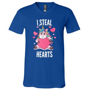 I Steal Hearts Unicorn Lover Valentine's Day Hearts Gift V-Neck T-Shirt