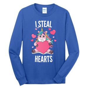 I Steal Hearts Unicorn Lover Valentine's Day Hearts Gift Tall Long Sleeve T-Shirt