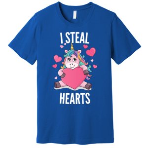 I Steal Hearts Unicorn Lover Valentine's Day Hearts Gift Premium T-Shirt