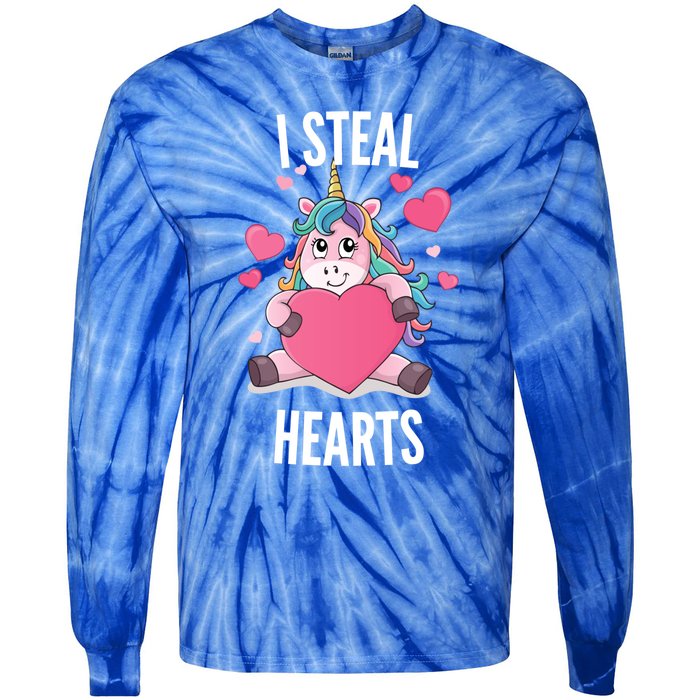 I Steal Hearts Unicorn Lover Valentine's Day Hearts Gift Tie-Dye Long Sleeve Shirt