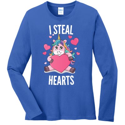 I Steal Hearts Unicorn Lover Valentine's Day Hearts Gift Ladies Long Sleeve Shirt