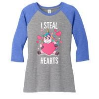 I Steal Hearts Unicorn Lover Valentine's Day Hearts Gift Women's Tri-Blend 3/4-Sleeve Raglan Shirt