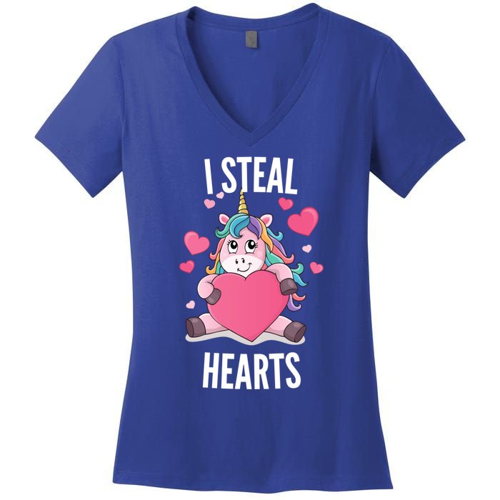 I Steal Hearts Unicorn Lover Valentine's Day Hearts Gift Women's V-Neck T-Shirt