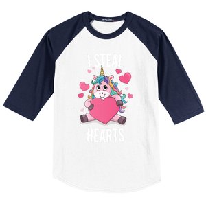 I Steal Hearts Unicorn Lover Valentine's Day Hearts Gift Baseball Sleeve Shirt