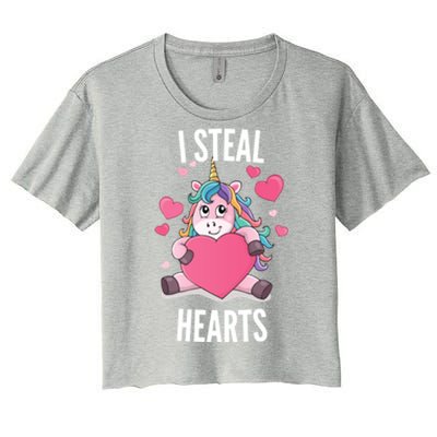 I Steal Hearts Unicorn Lover Valentine's Day Hearts Gift Women's Crop Top Tee