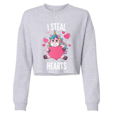 I Steal Hearts Unicorn Lover Valentine's Day Hearts Gift Cropped Pullover Crew