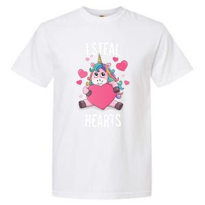 I Steal Hearts Unicorn Lover Valentine's Day Hearts Gift Garment-Dyed Heavyweight T-Shirt