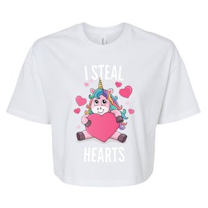 I Steal Hearts Unicorn Lover Valentine's Day Hearts Gift Bella+Canvas Jersey Crop Tee