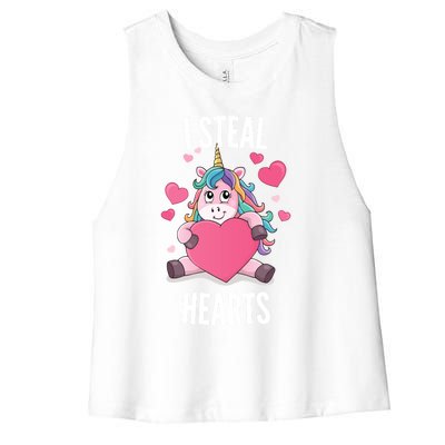 I Steal Hearts Unicorn Lover Valentine's Day Hearts Gift Women's Racerback Cropped Tank