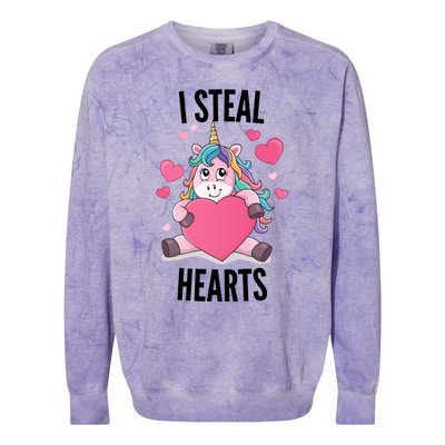 I Steal Hearts Unicorn Lover Valentine's Day Hearts Cool Gift Colorblast Crewneck Sweatshirt