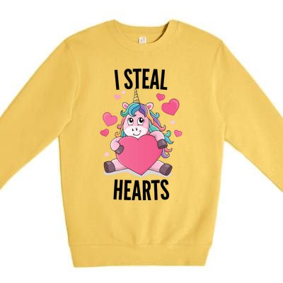 I Steal Hearts Unicorn Lover Valentine's Day Hearts Cool Gift Premium Crewneck Sweatshirt