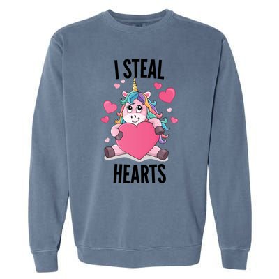 I Steal Hearts Unicorn Lover Valentine's Day Hearts Cool Gift Garment-Dyed Sweatshirt