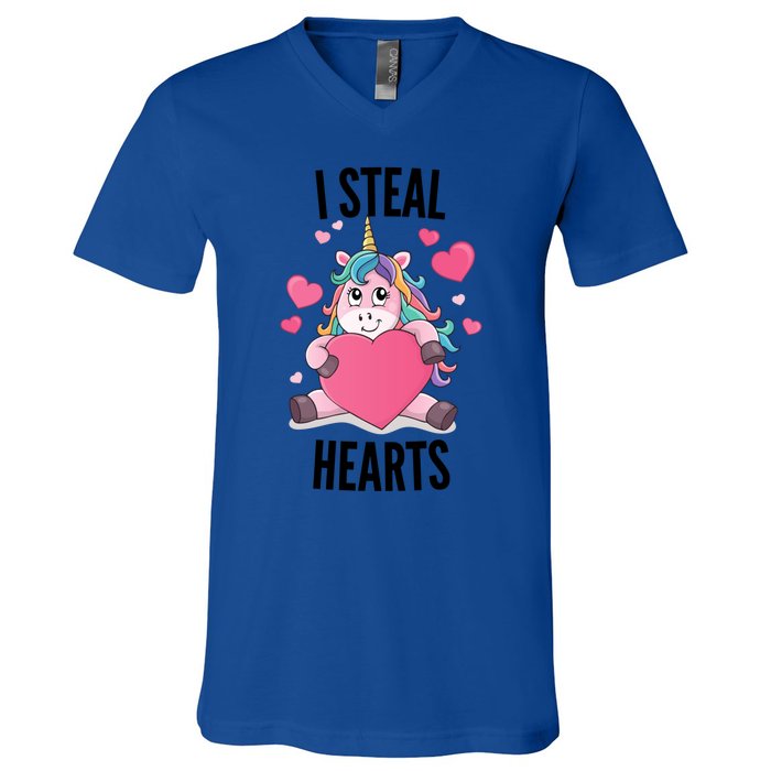 I Steal Hearts Unicorn Lover Valentine's Day Hearts Cool Gift V-Neck T-Shirt