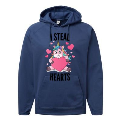 I Steal Hearts Unicorn Lover Valentine's Day Hearts Cool Gift Performance Fleece Hoodie