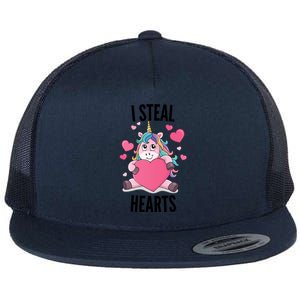 I Steal Hearts Unicorn Lover Valentine's Day Hearts Cool Gift Flat Bill Trucker Hat