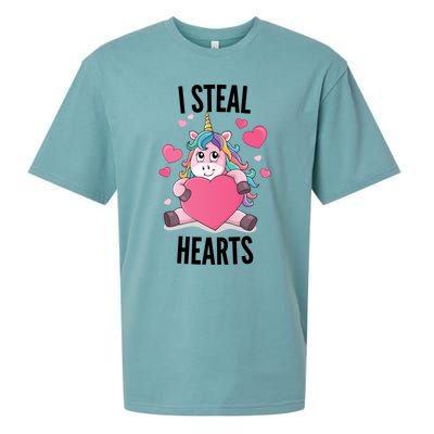 I Steal Hearts Unicorn Lover Valentine's Day Hearts Cool Gift Sueded Cloud Jersey T-Shirt