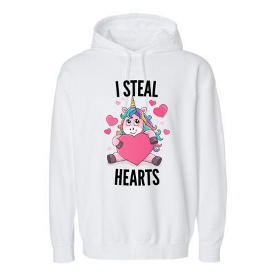 I Steal Hearts Unicorn Lover Valentine's Day Hearts Cool Gift Garment-Dyed Fleece Hoodie